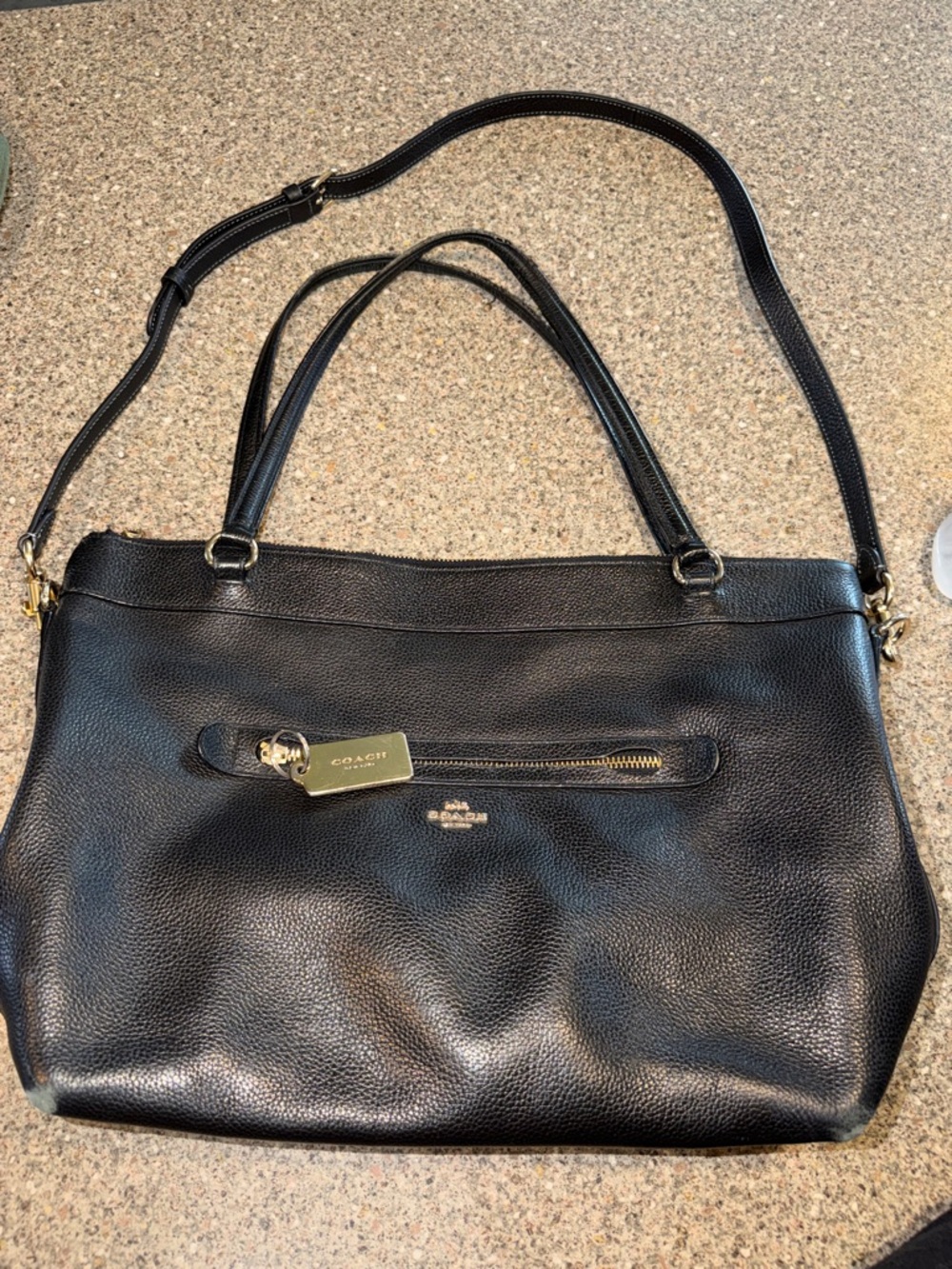 Coach Black Pebbled Leather Shoulder Bag with Gold Hardware